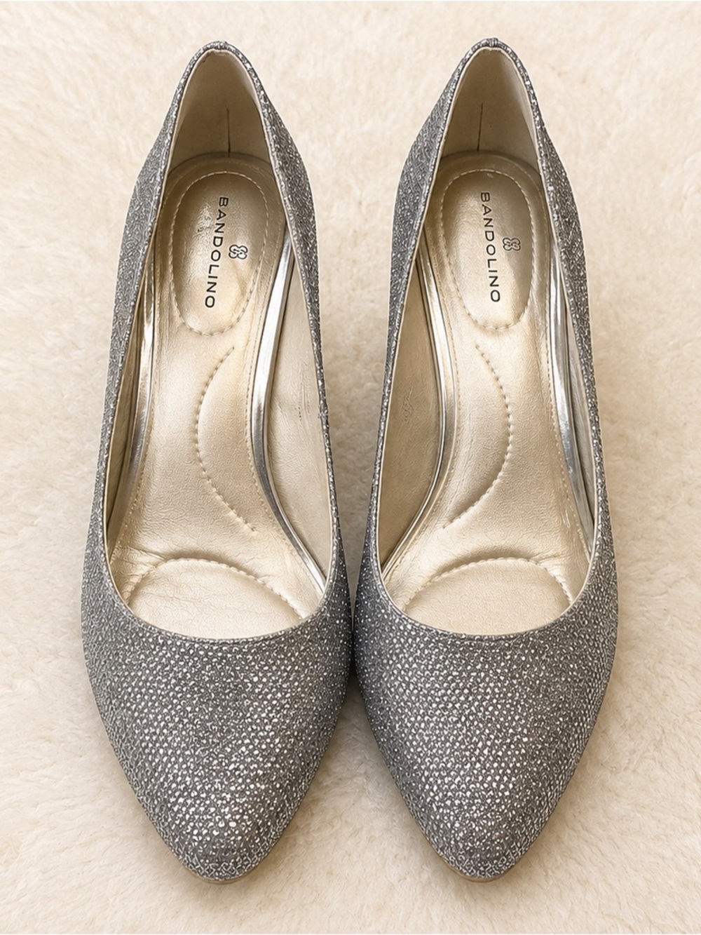 Bandolino Silver Glitter Pointed Toe Heels